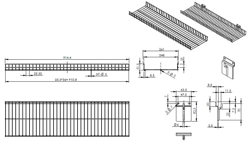 Slat Wall Wire Shelf - 24x8 to 36x12